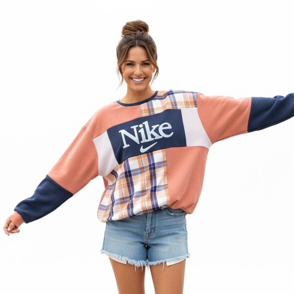 Upcycled NIKE Patchwork Sweatshirt.  "Just Peachy"  One of a Kind.